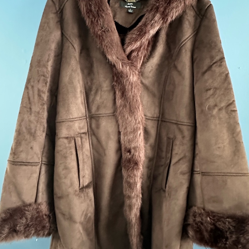 Dennis Basso Chocolate Teddy Jacket with Faux Fur Trim